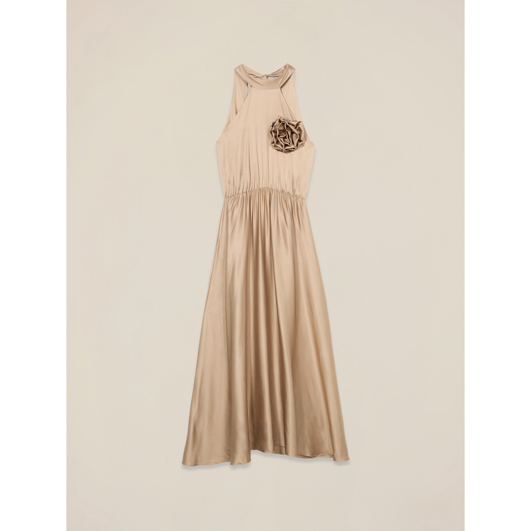 Oltre - Vestito lungo in raso con fiore - Beige