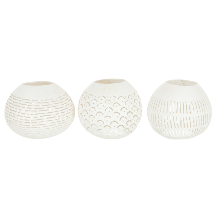 J-Line bougeoir Noix De Coco Lignes - rotin - banc - 3 pcs