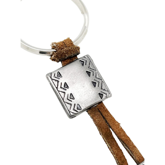 Llavero Indianápolis en cuero marrón y plata chapado