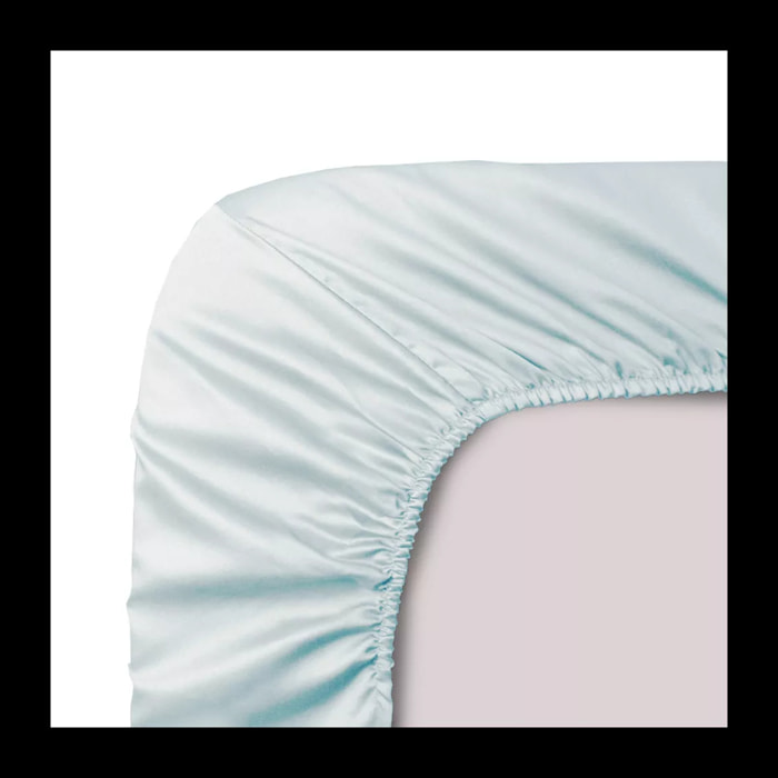 Drap housse b50 satin de coton uni bleu Ava uni mint