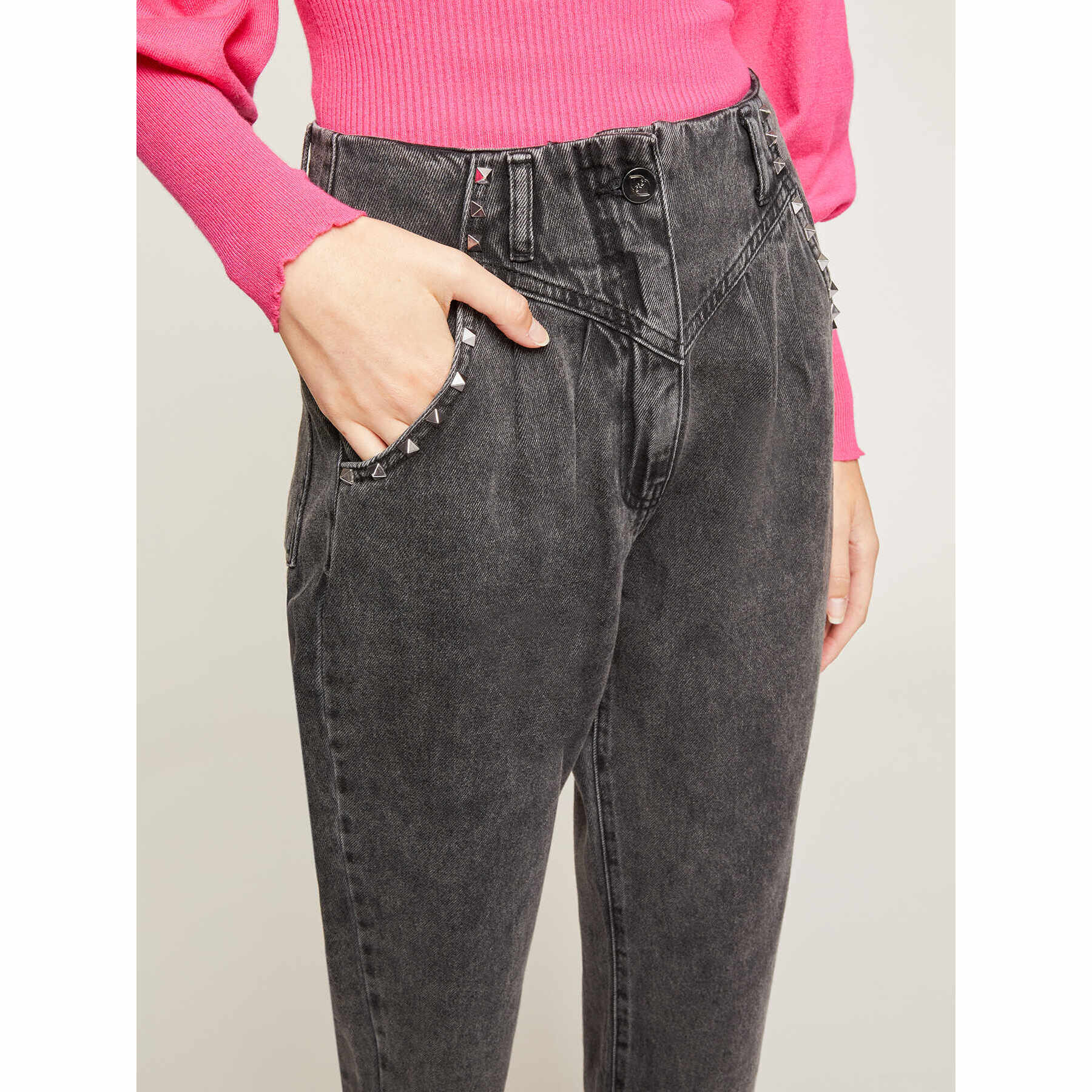 Motivi - Jeans baggy con borchie - Nero