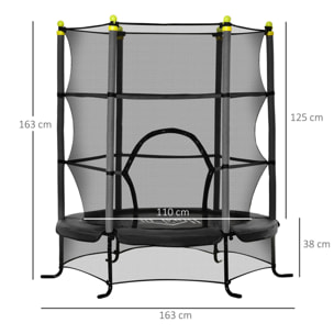 Trampoline enfant Ø 1,63 × 1,63H m filet de sécurité porte zipée couvre-ressorts 6 poteaux rembourrés inclus noir