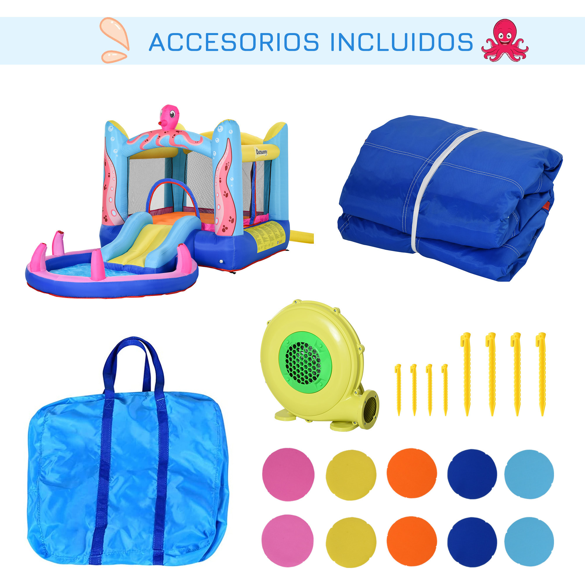Castillo Hinchable con Tobogán Cama de Salto Piscina para +3 Años 360x175x180 cm