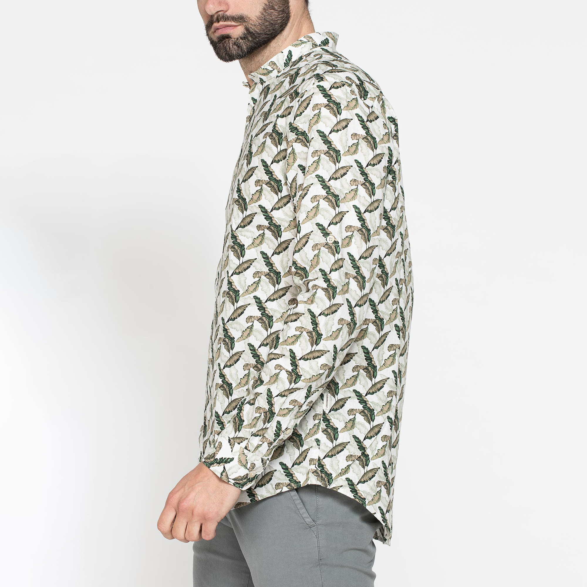 CAMICIA COREANA IN LINO COTONE STAMPATO