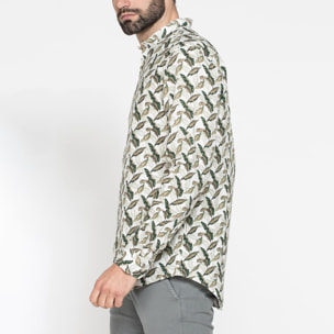 CAMICIA COREANA IN LINO COTONE STAMPATO