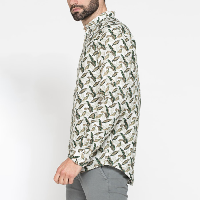 CAMICIA COREANA IN LINO COTONE STAMPATO