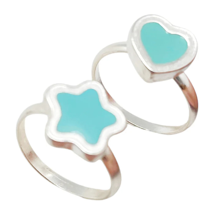 Pareja anillos Colors en plata 10µm y color azul celeeste