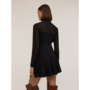 Motivi - T-shirt in tulle con stampa flock - Nero