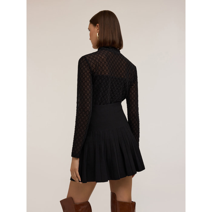 Motivi - T-shirt in tulle con stampa flock - Nero