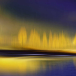 Poster la nuit jaune Affiche + cadre en bois - Chêne