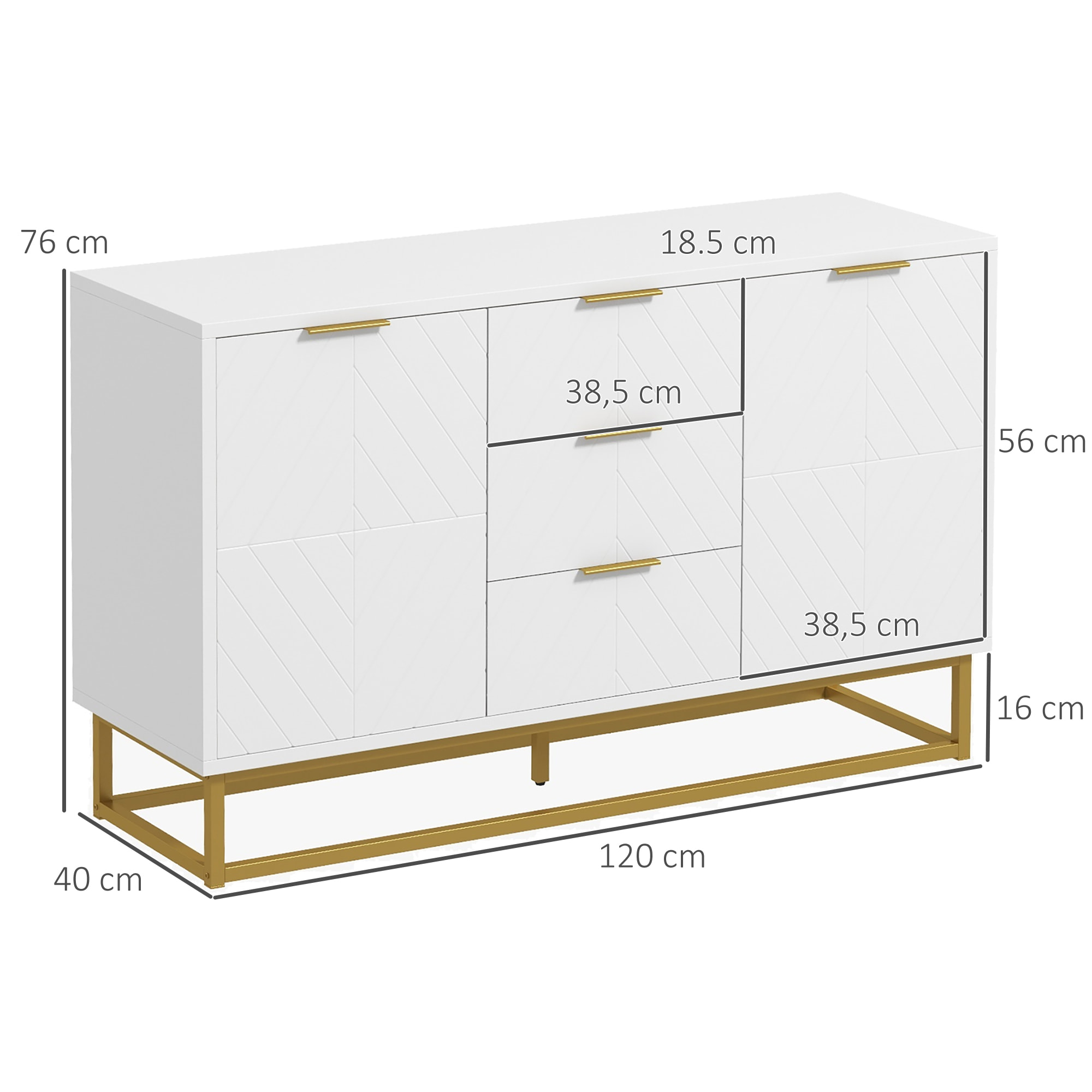 Aparador Auxiliar con 3 Cajones 2 Armarios Puerta Estante Ajustable 120x40x76 cm