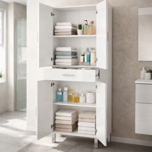 Colonna Bagno Con 4 Ante 4 Ripiani E Cassetto Mobile Alto Moderno Salvaspazio Con Mensole Regolabili Bagno Lavanderia 182 x 60 x 29 Cm Colore Bianco