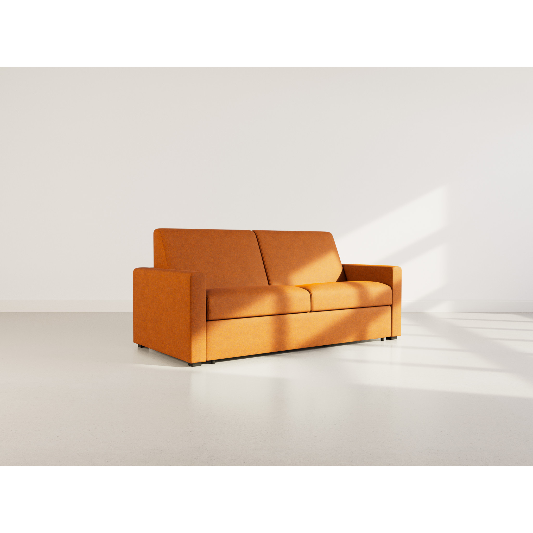 Julia - canapé lit 3 places convertible express couchage quotidien 140 cm matelas 14 cm en tissu - Rouille