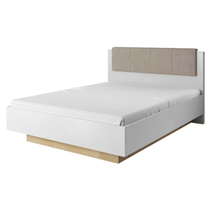 Testiera Imbottita Con Contenitore Letto Matrimoniale Mobile Camera Da Letto Struttura Moderna Zona Notte 165 x 104.5 x 210 Cm Bianco E Rovere