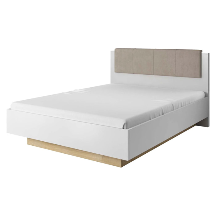Testiera Imbottita Con Contenitore Letto Matrimoniale Mobile Camera Da Letto Struttura Moderna Zona Notte 165 x 104.5 x 210 Cm Bianco E Rovere