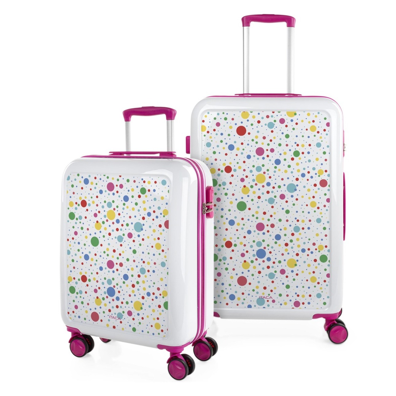 Juego De Maletas Pc Itaca Base Blanco/Fucsia Blanco Dots