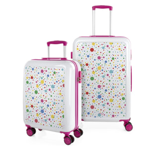 Juego De Maletas Pc Itaca Base Blanco/Fucsia Blanco Dots