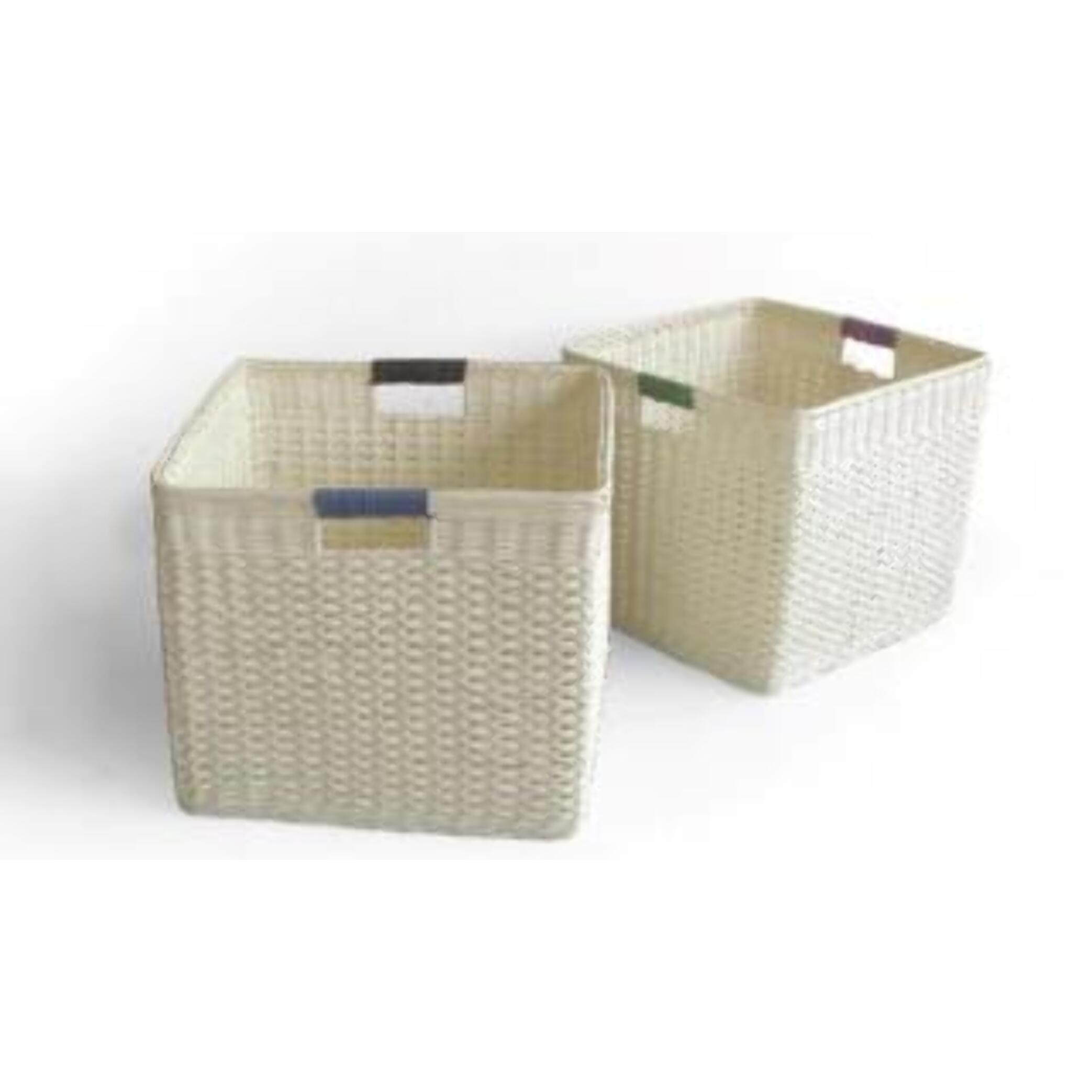 Set di 2 cestini in rattan naturale con manici quadrati cm35xh30x35