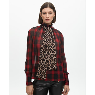 Camicia con Fiocco Stampa Animalier e Tartan