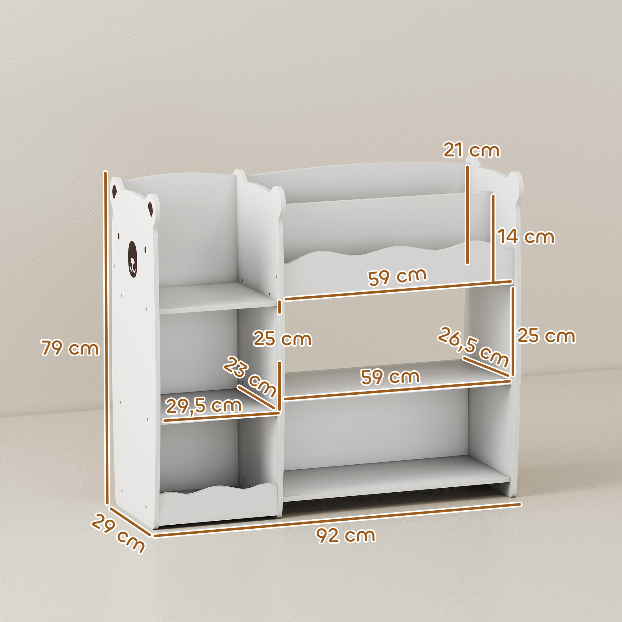 Estantería Infantil para Juguetes con Estantes Abiertos, Compartimentos, Diseño de Ositos, Organizador de Juguetes para Dormitorio, Sala de Juegos, Guardería, Blanco