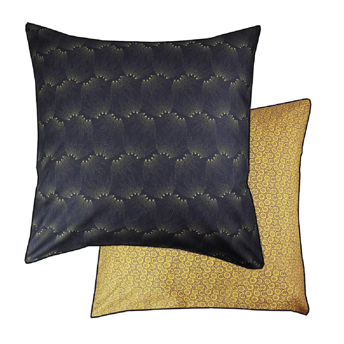 Taie d'oreiller percale de coton imprimé bleu jaune Manhattan gold blue