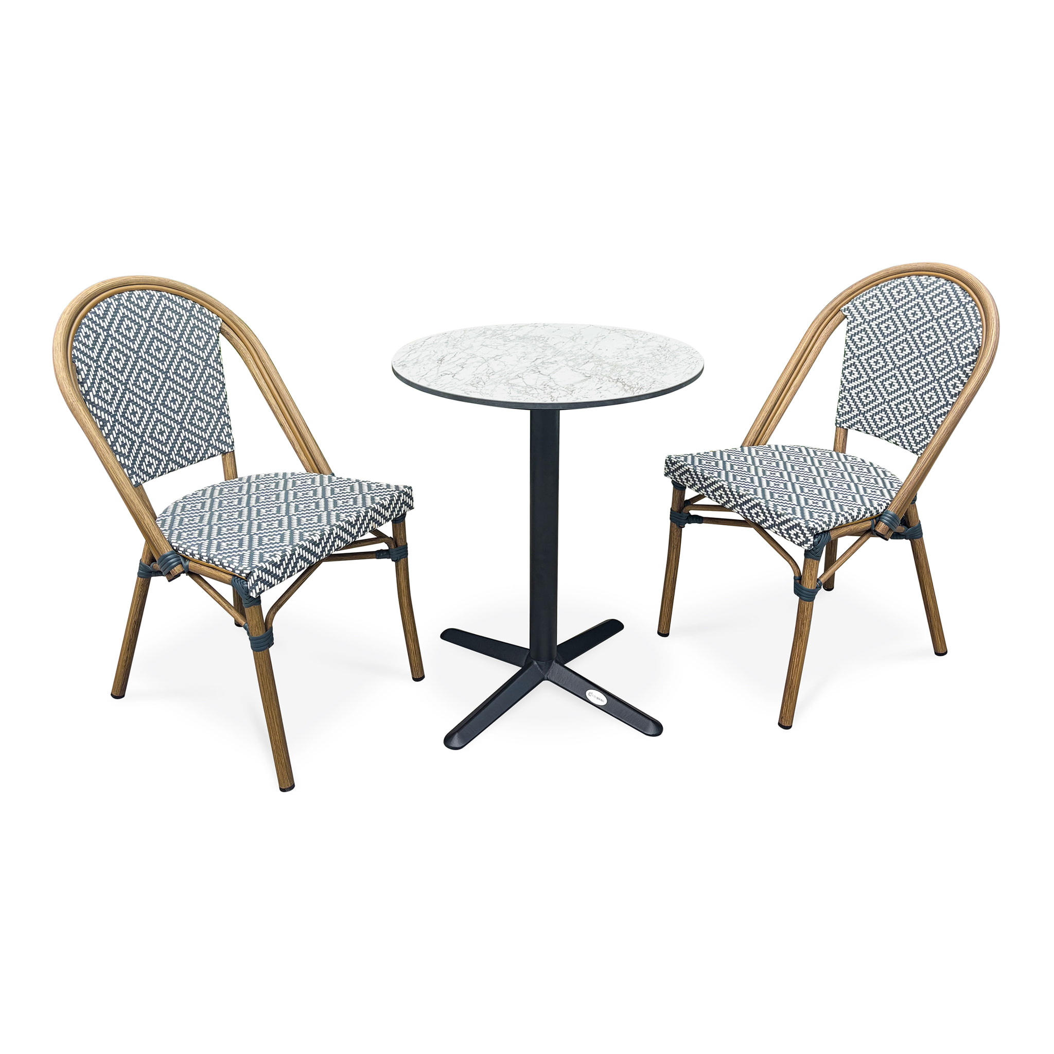 BISTRO - Ensemble repas de jardin 2 places en acier et plateau en HPL - bleu