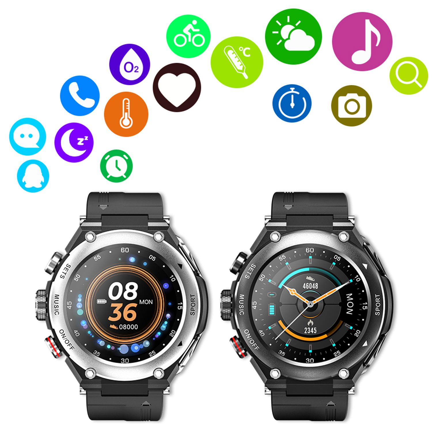 Smartwatch T92 con cuffie TWS integrate e memoria interna per la musica. Cardiofrequenzimetro, O2 nel sangue, termometro.