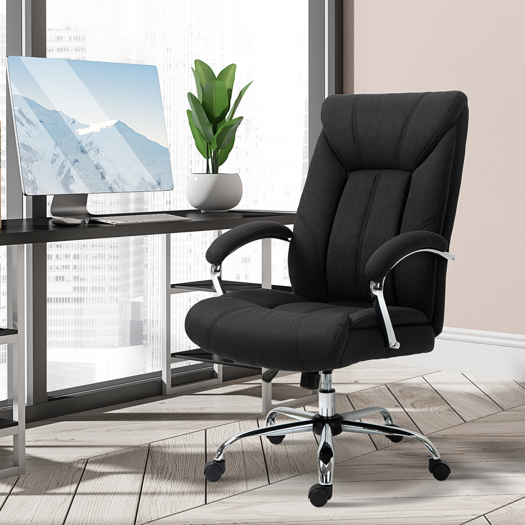 Fauteuil de bureau manager - chaise de bureau grand confort réglable pivotante - acier chromé tissu noir
