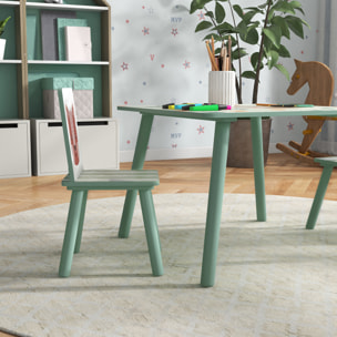 Ensemble table et chaises enfant design animaux de la forêt - table carrée + 2 chaises - bois pin MDF vert