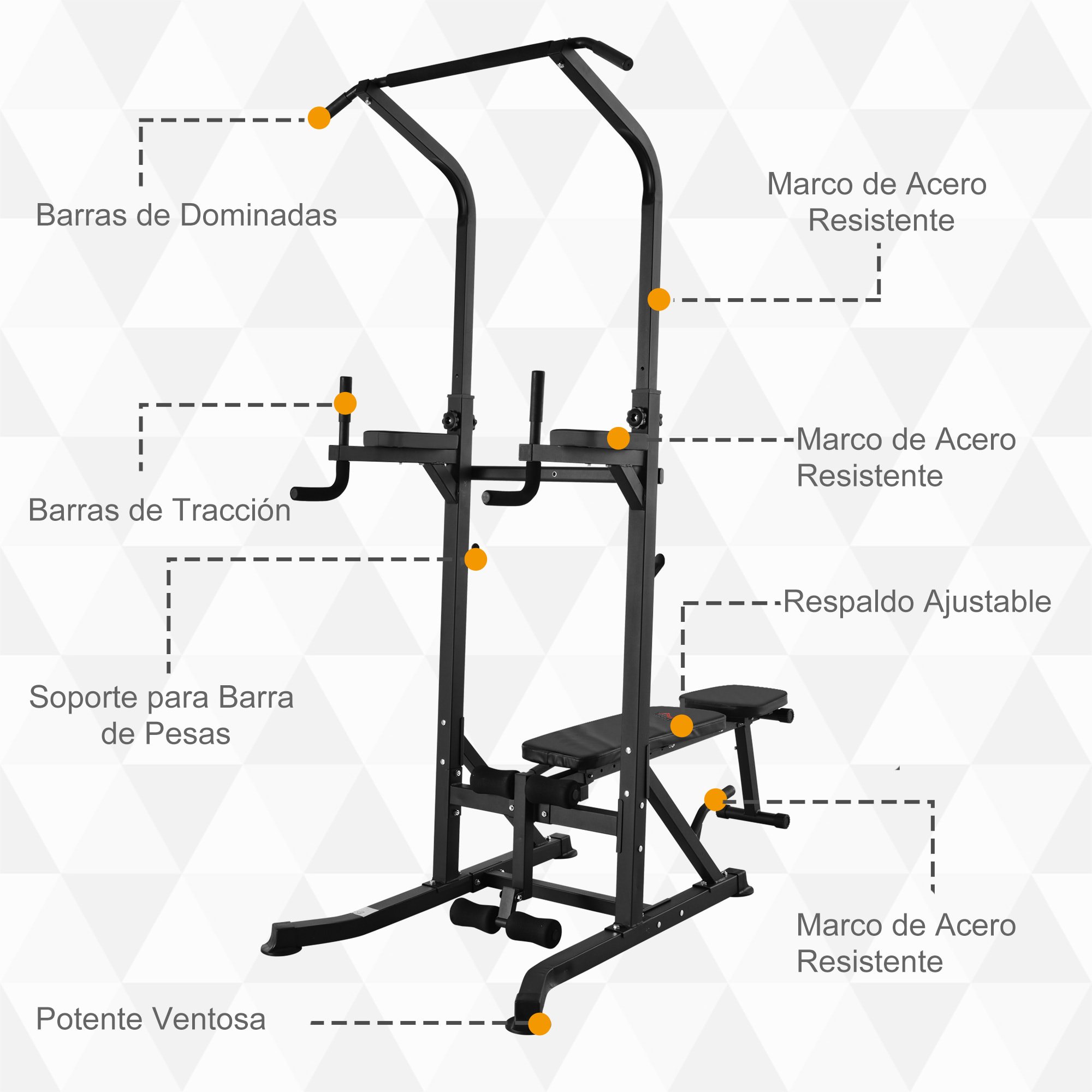 Estación de Musculación Barra de Dominadas con Altura Ajustable y Banco Plegable