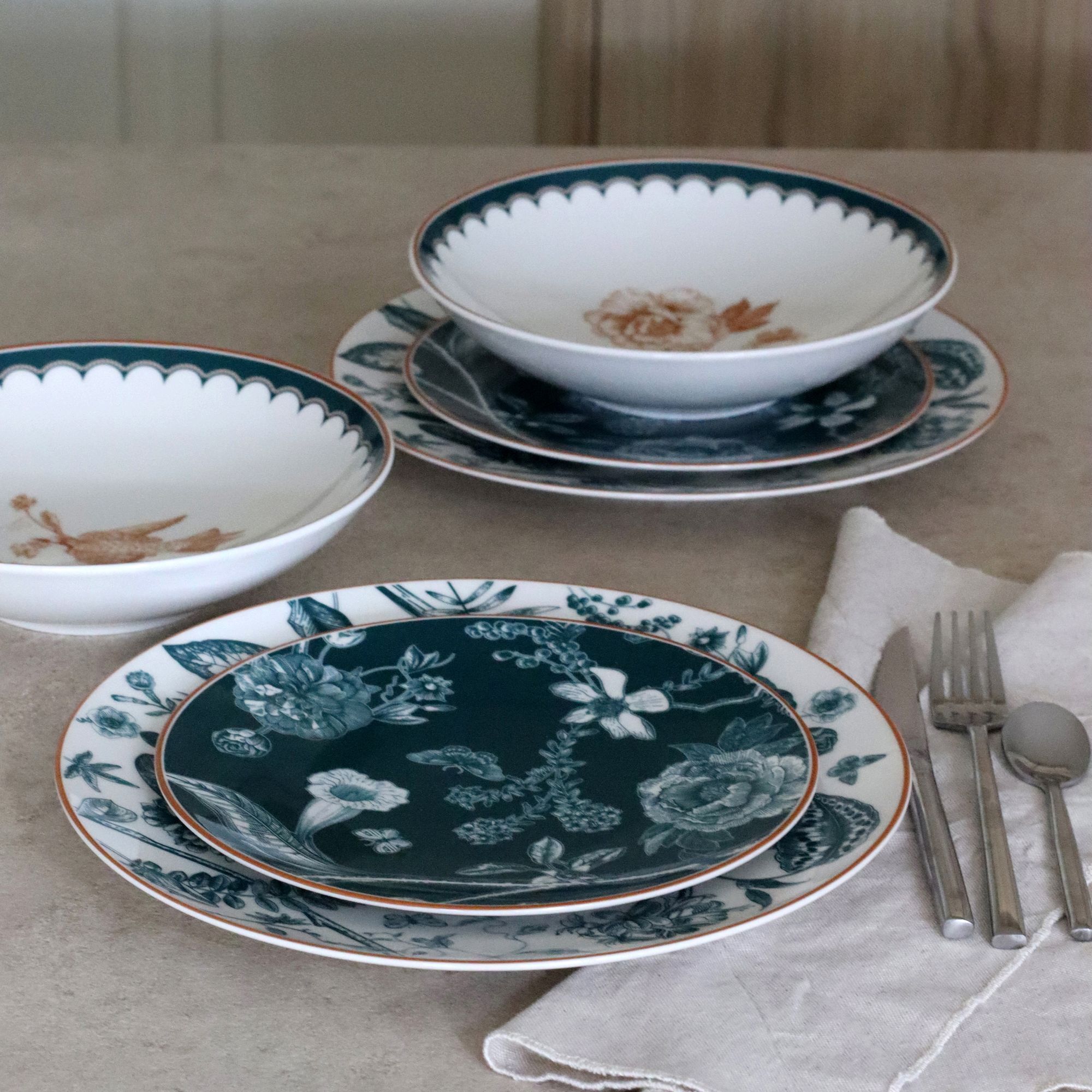 Lot de 6 assiettes à dessert en porcelaine vert 20cm BOTANIC