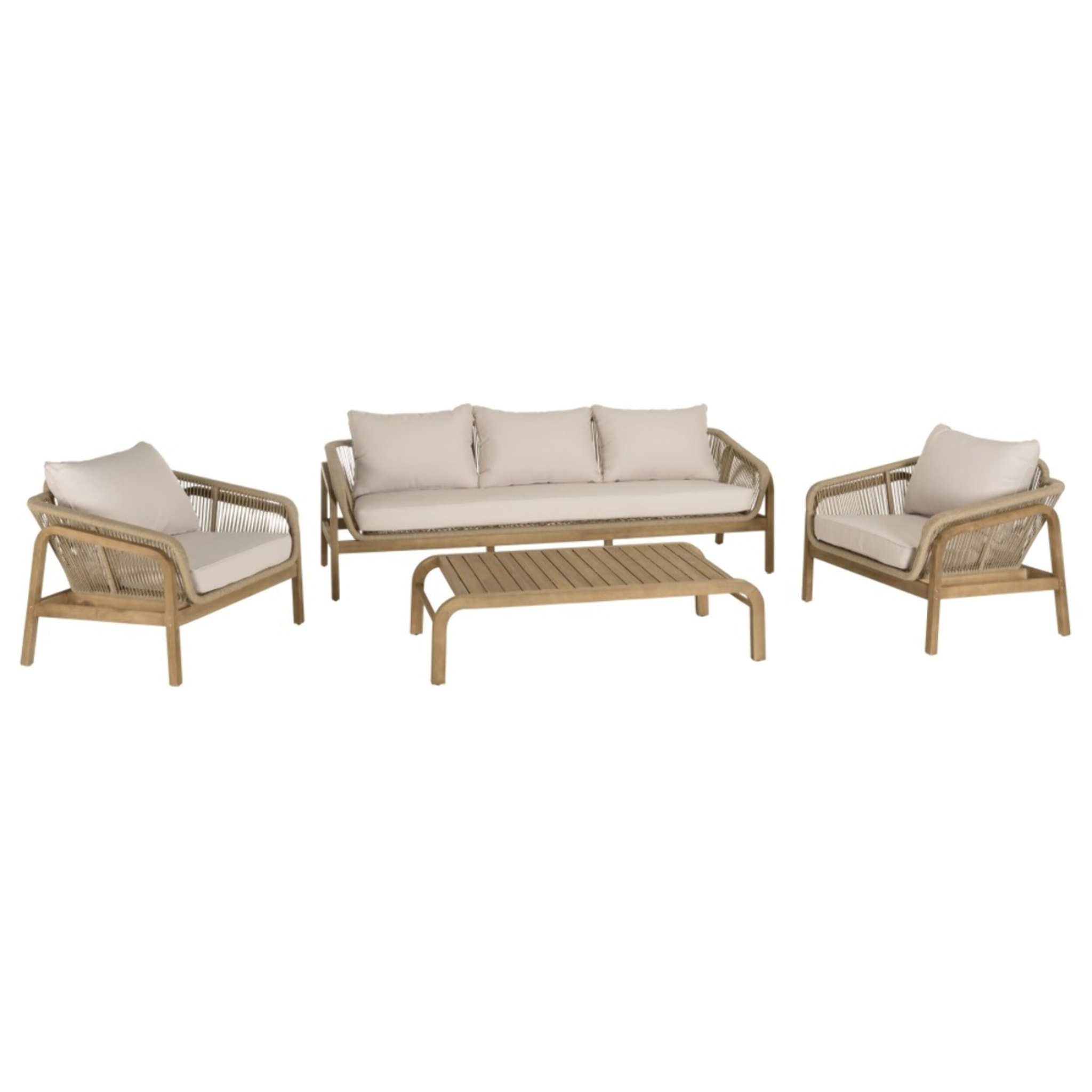 CELESTIN - Salon de jardin 5 places bois acacia/cordage synth. beige