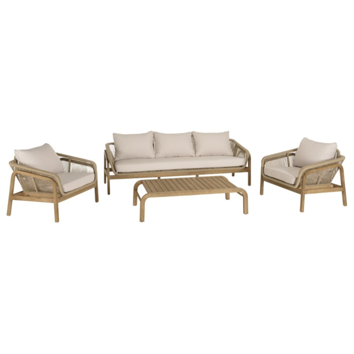 CELESTIN - Salon de jardin 5 places bois acacia/cordage synth. beige