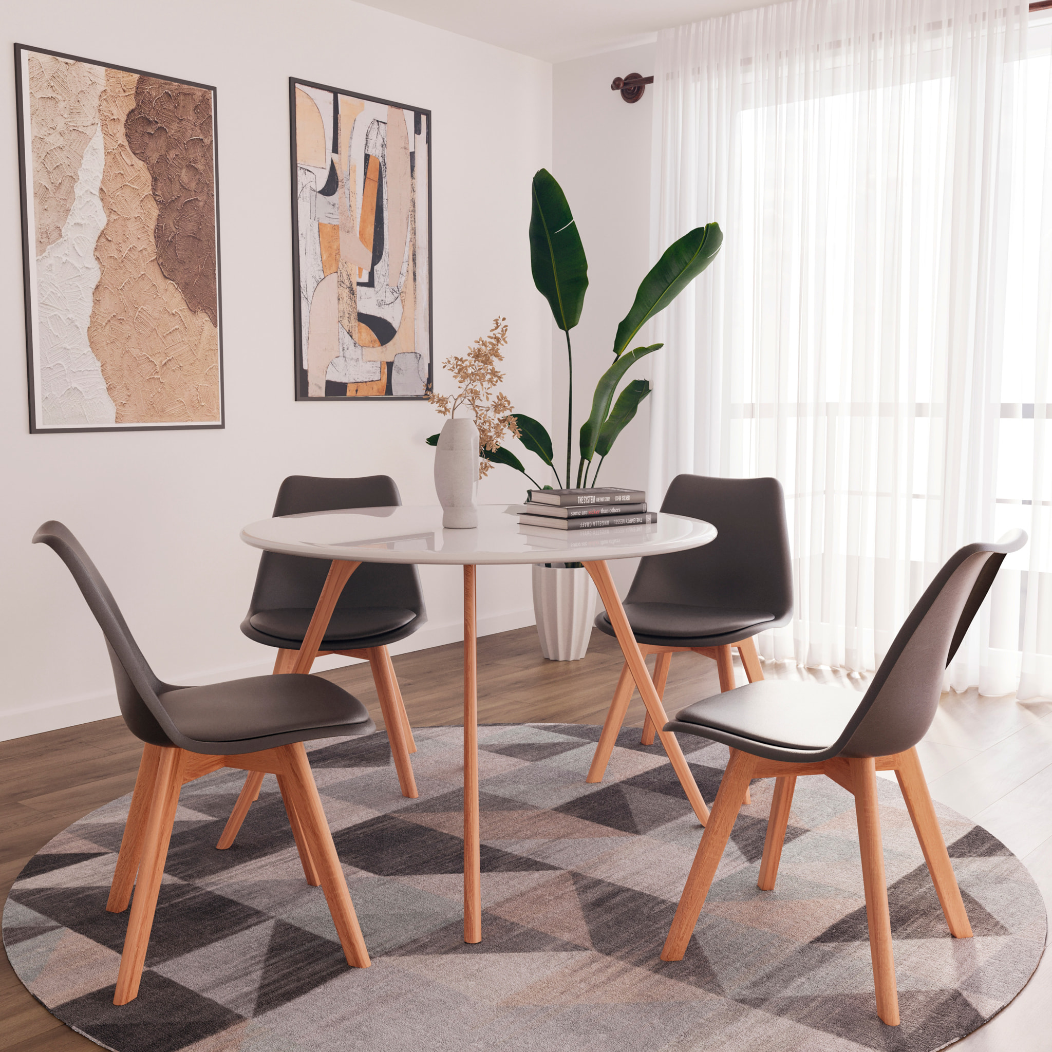 Set Di 4 Sedie Per Sala Da Pranzo Ufficio Con Gambe Faggio Legno Massello Massiccio Stile Nordico Scandinavo Seduta Imbottita Soggiorno Sala Nero