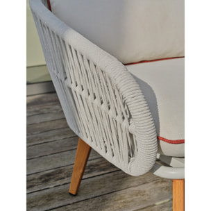 CUZCO - Salon bas de jardin 5 pl en alu imitation bois et corde tissée