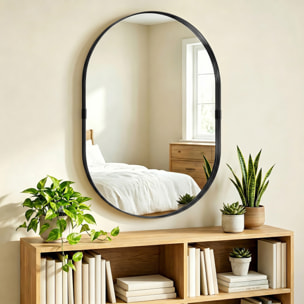 Miroir mural design ovale alu noir - 60 x 90 cm