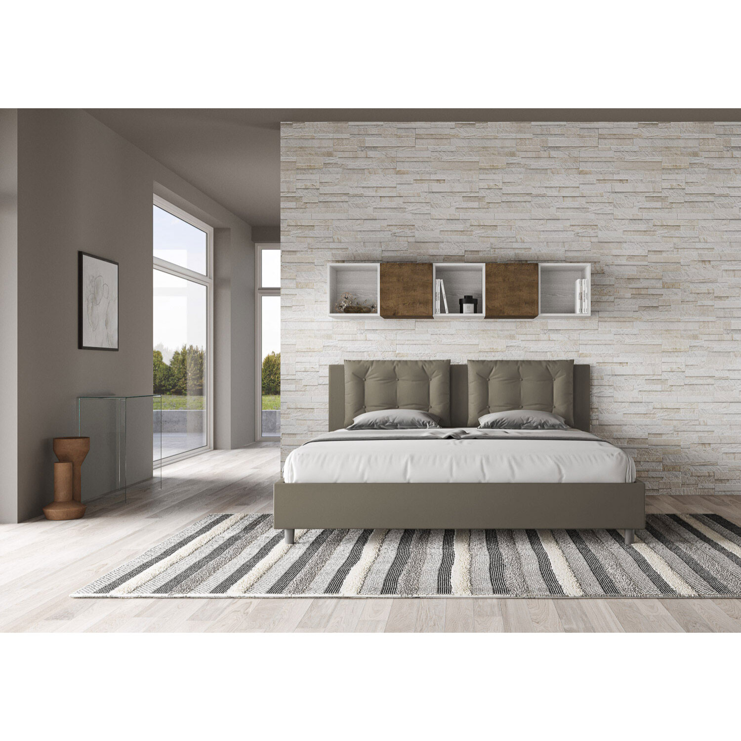 Letto matrimoniale king size con rete imbottito 200x200 similpelle cappuccino Annalisa