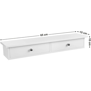 Mensola da Parete Bianca con 2 Cassetti in MDF 65 cm