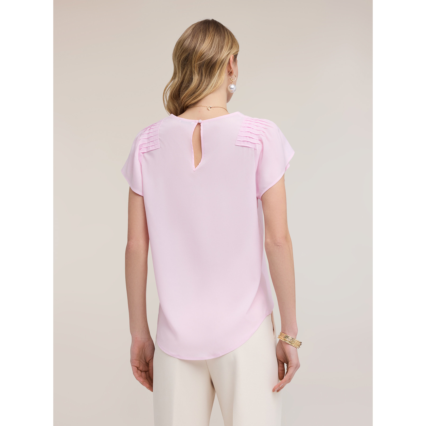 Motivi - Blusa de crepé de China con pliegues - Rosa