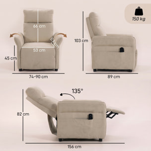 HOMCOM Sillón de Masaje, Sillón Relax Reclinable 135° Manual, Calor Lumbar, Mando a Distancia, Reposapiés, 8 Zonas de Masaje, Reposabrazos Ajustables, Asiento Muelles, Bolsillos, Tapizado Rizo, Beige