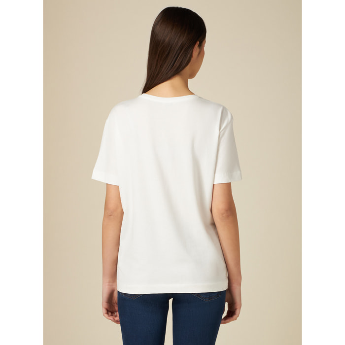 Oltre - Camiseta con estampado y lentejuelas - Blanco