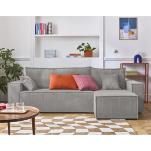 Cezanne - canapé d'angle réversible - 4 places - convertible avec coffre - en velours côtelé - Gris clair