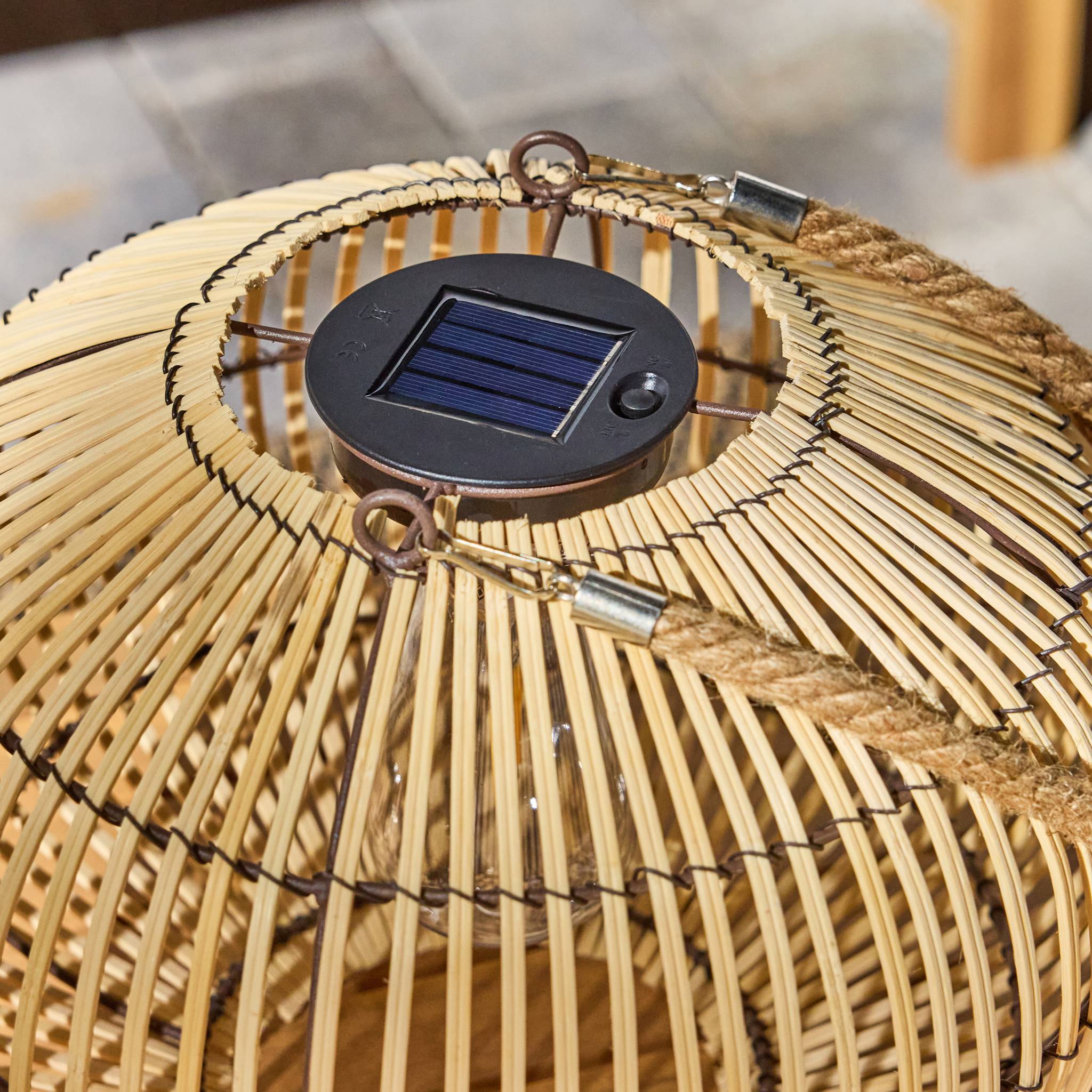 Lampe extérieur solaire LED à suspendre ou à poser Lilou rotin naturel Ø 31.5cm