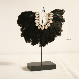 Collier en plumes noires et coquillages  MAÏ