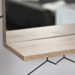 Miroir de salle de bain avec étagère et placard - système fixation intégré - panneaux particules chêne clair gris