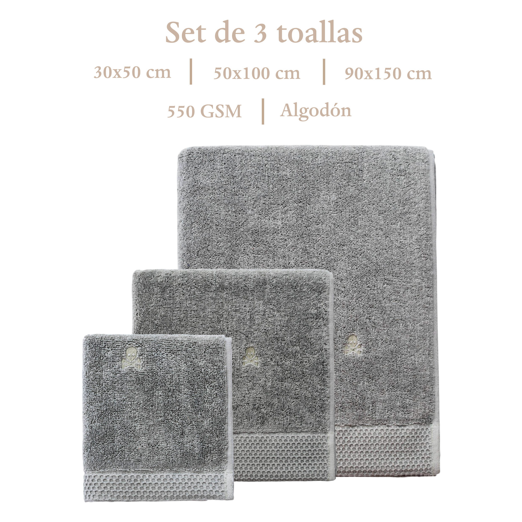 Juego de toallas nidus (30x50cm + 50x100cm + 90x150cm) 100% algodón en color verde agave con logo bordado scalpers home