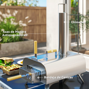 Mini Horno de Pizza Exterior Portátil de Acero Inoxidable Horno de Leña con Piedra Refractaria Pala Patas Plegables Mangos de Madera Termómetro y Bandeja para Jardín Terraza Camping Patio