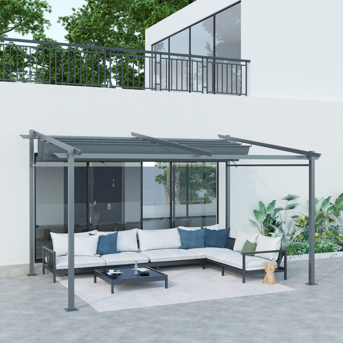 Pergola rétractable 3,97L x 2,95l x 2,3H m structure alu. acier époxy polyester gris