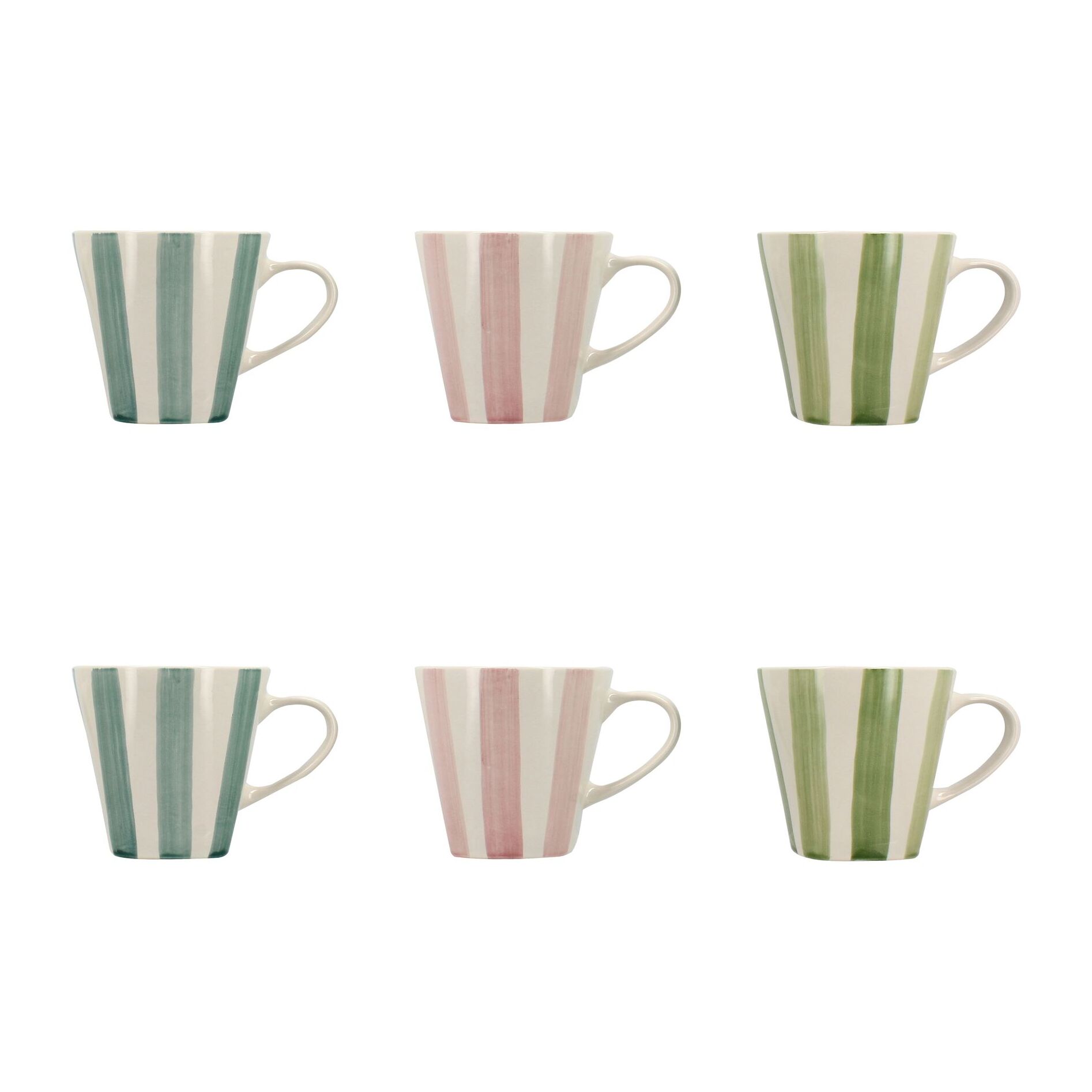 Lot de 6 tasses 20cl en grès blanc et rayures colorées ARLEQUIN
