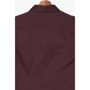 Camicia Uomo 1 Bottone Button Down Doppio Popeline Stretch Unito Bordeaux